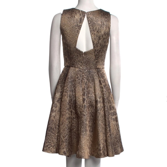 Monique Lhuillier Mini Dress Leopard print Iridescent Jacquard Mobwife Sz 8 - Picture 1 of 16